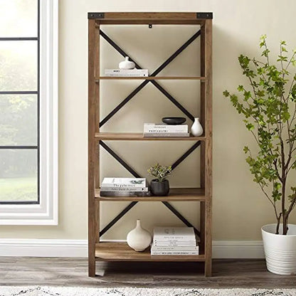 64"H x 14"D x 30"W Rustic Oak 4-Tier Open Bookcase