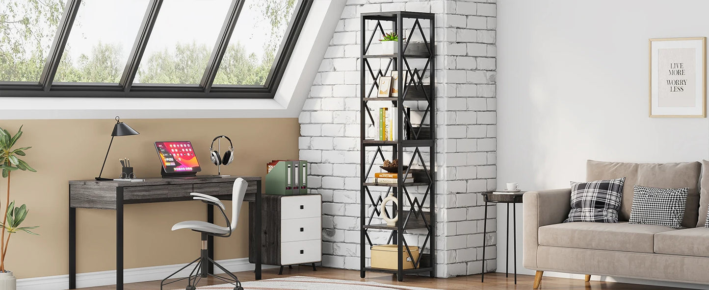 75"H x 14"W 6-Tier Bookshelf Storage